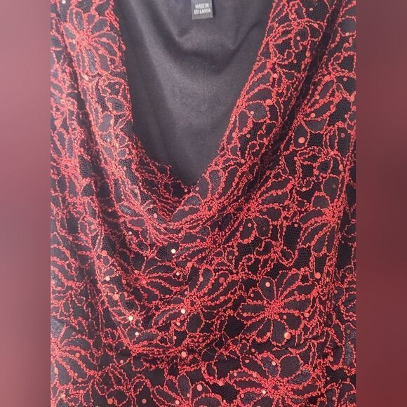 Connected Apparel 12 Black Red Charleston SequinBead EveningCocktail Women Dress - Picture 9 of 12